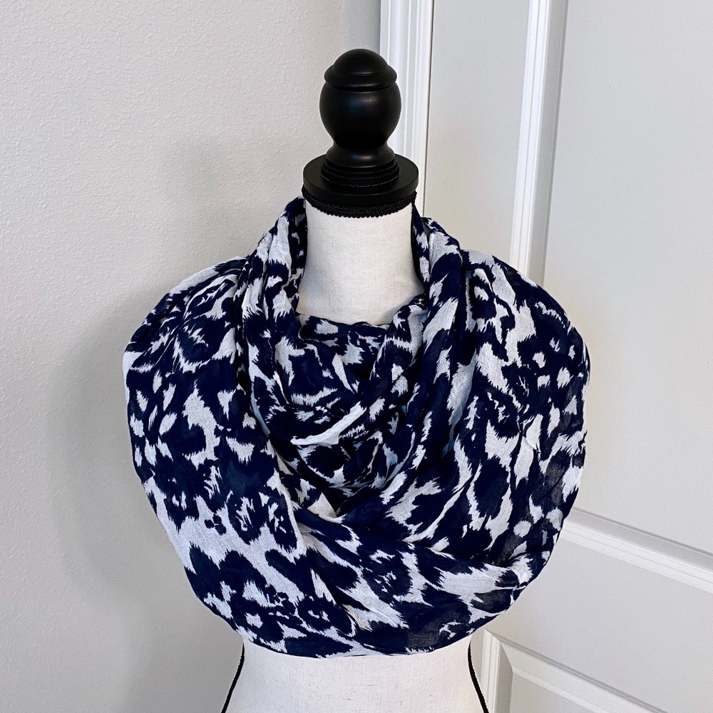 Navy Blue and White Infinity Scarf